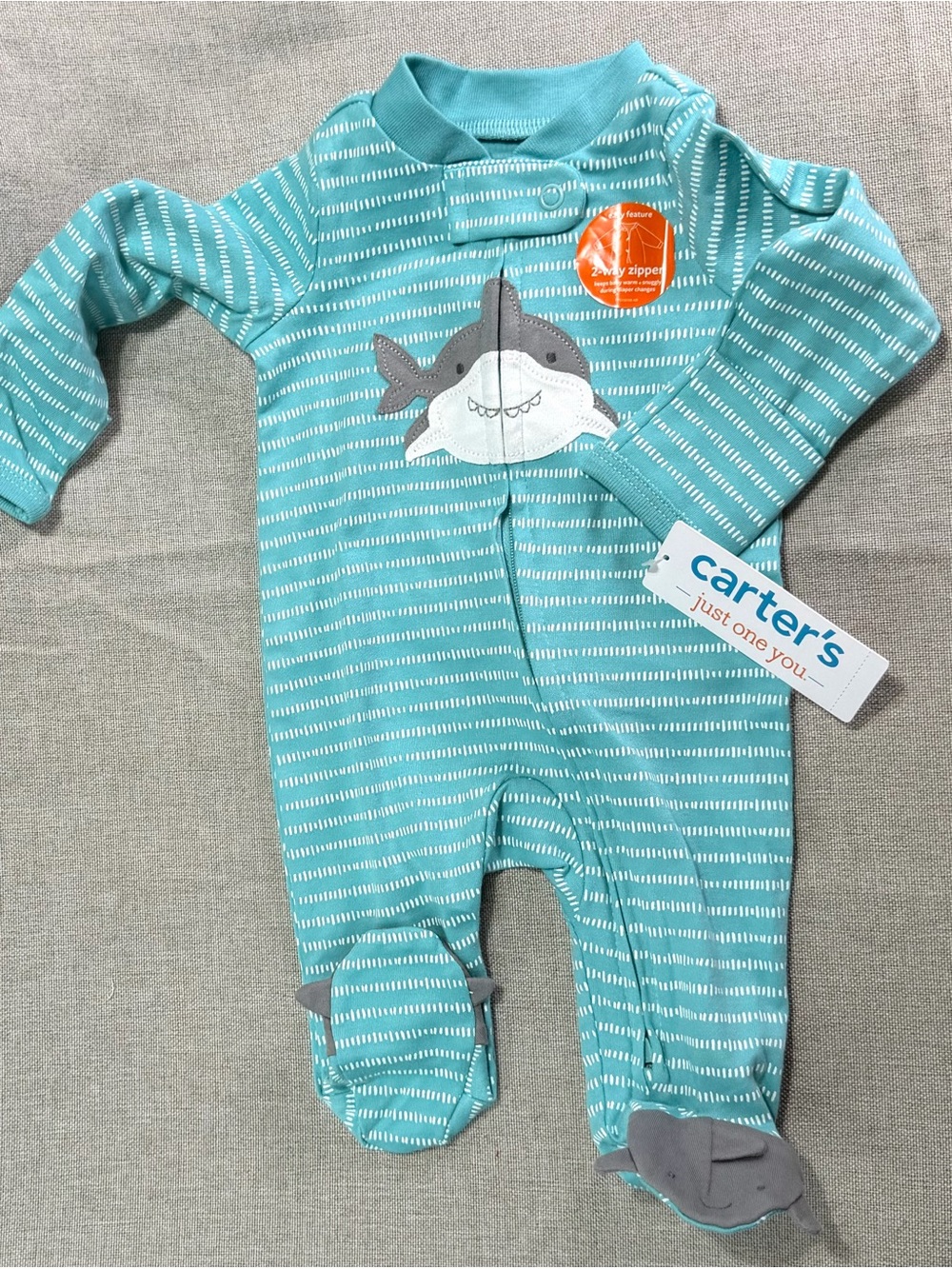 Carter's Teal Striped Shark Footed One-Piece